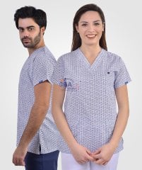 Likralı Hemşire Forması (Beyaz Papatyalar)