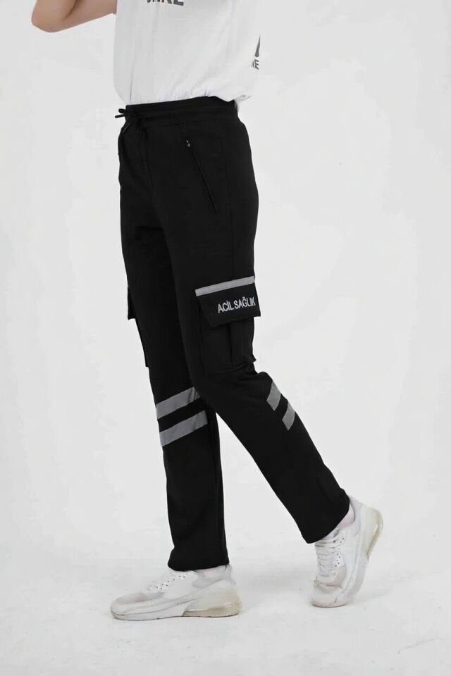 112 Acil Sağlık 4 Mevsim Siyah Likralı Eşofman Pantolon (Unisex)