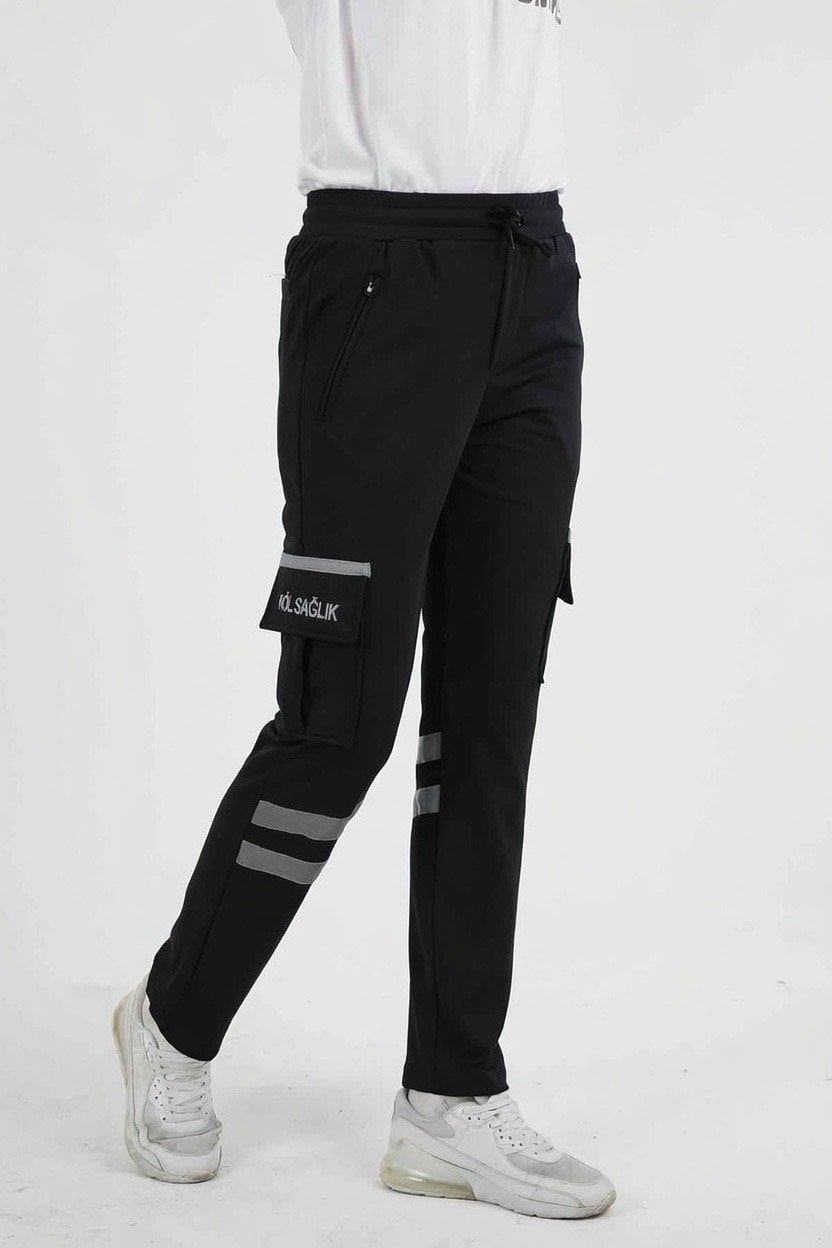 112 Acil Sağlık 4 Mevsim Siyah Likralı Eşofman Pantolon (Unisex)