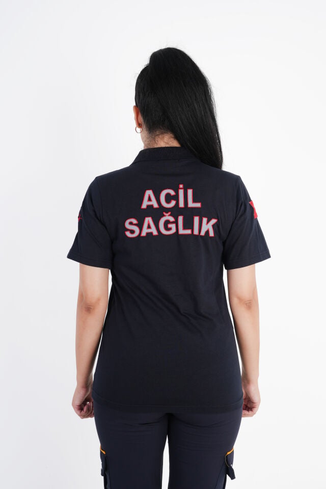 Ritimli Acil Sağlık Lacivert Fermuarlı Penye T-shirt (Unisex)