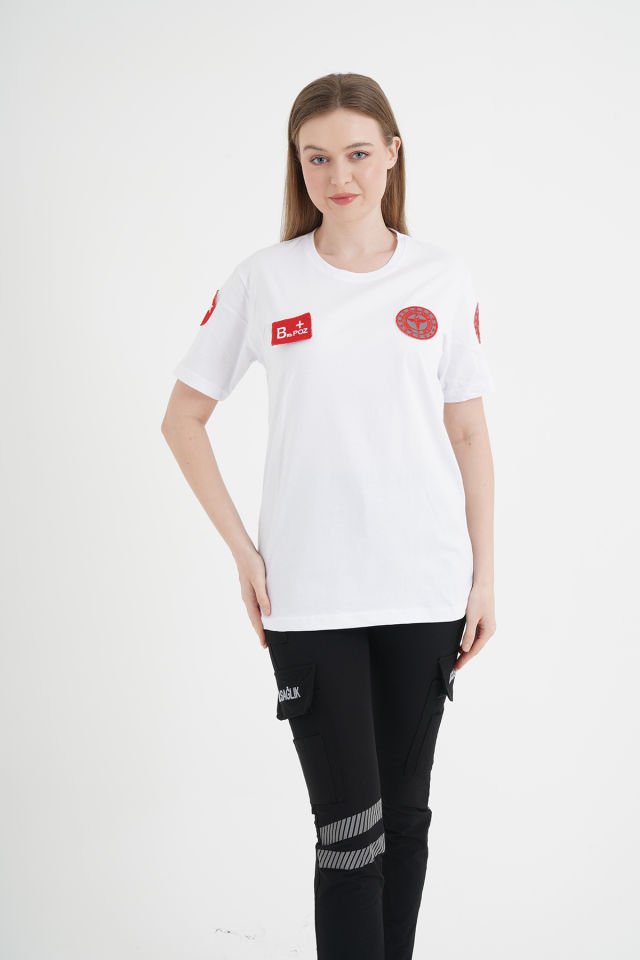Yeni 112 Acil Sağlık Beyaz Penye T-shirt (Unisex)