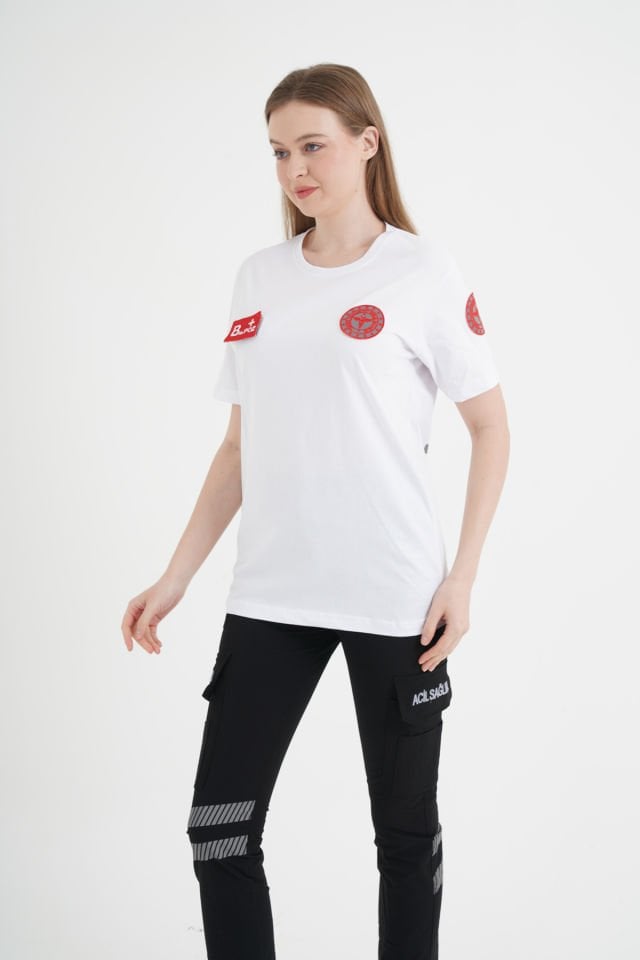 Yeni 112 Acil Sağlık Beyaz Penye T-shirt (Unisex)