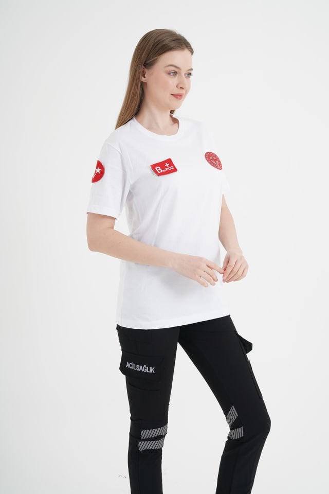 Yeni 112 Acil Sağlık Beyaz Penye T-shirt (Unisex)