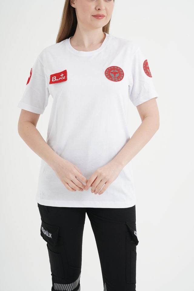 Yeni 112 Acil Sağlık Beyaz Penye T-shirt (Unisex)