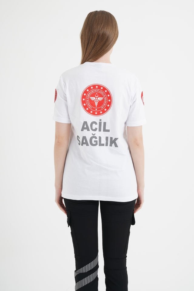 Yeni 112 Acil Sağlık Beyaz Penye T-shirt (Unisex)