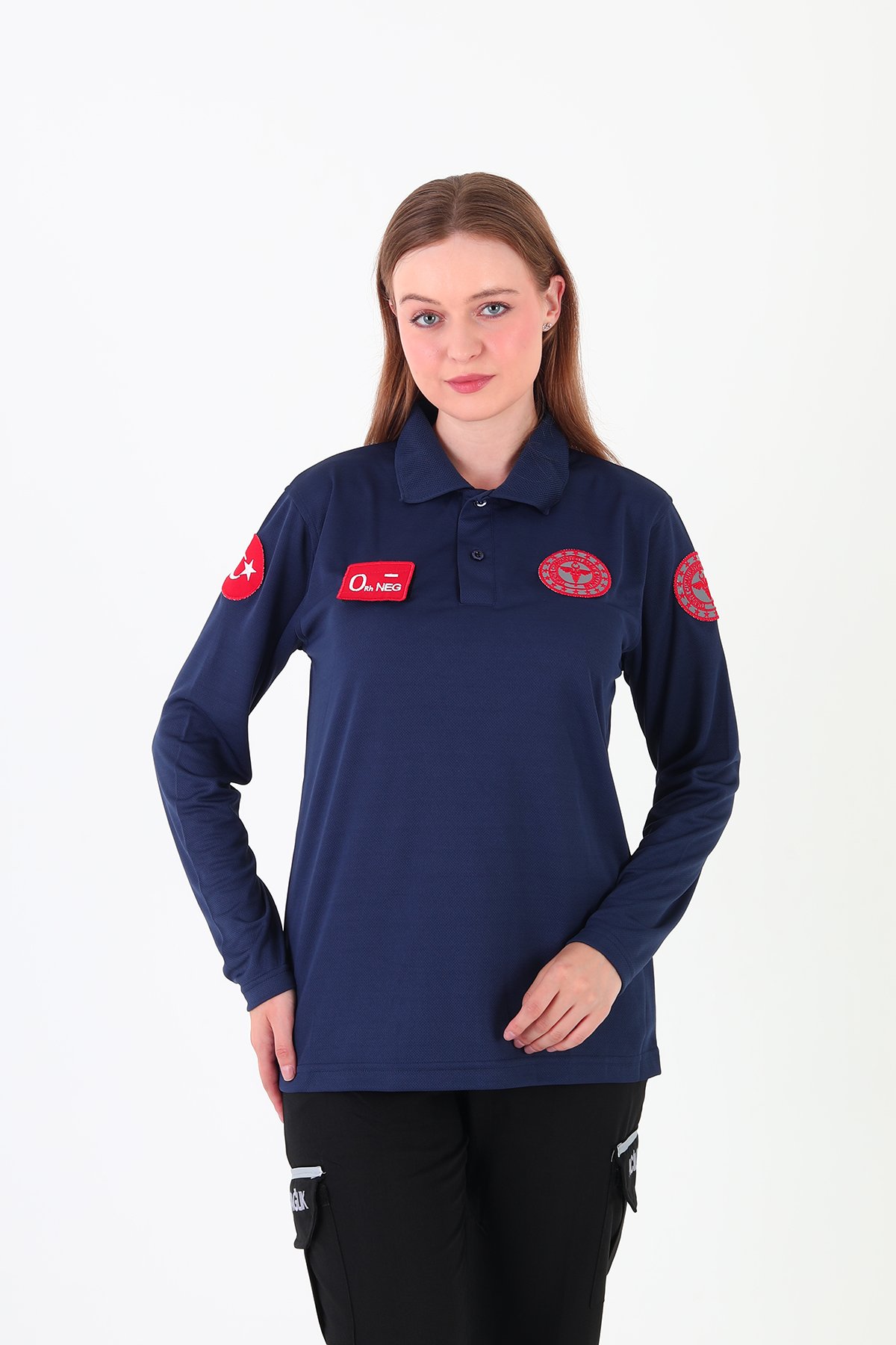 Yeni 112 Acil Sağlık Lacivert Uzun Kollu Polo Yaka Comfort T-shirt (Unisex-Fileli)