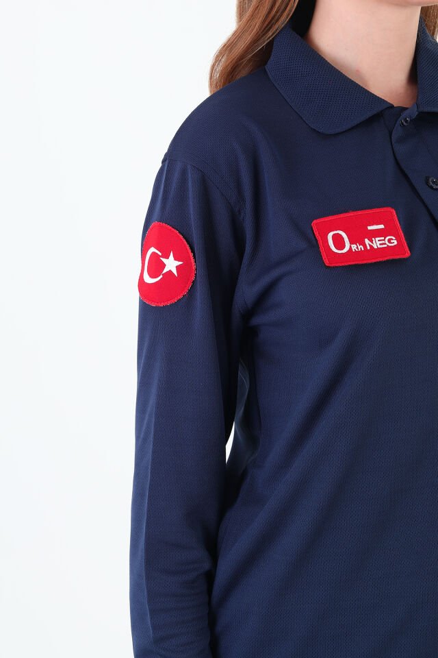 Yeni 112 Acil Sağlık Lacivert Uzun Kollu Polo Yaka Comfort T-shirt (Unisex-Fileli)