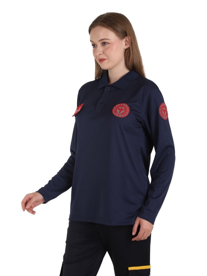 Yeni 112 Acil Sağlık Lacivert Uzun Kollu Polo Yaka Comfort T-shirt (Unisex-Fileli)