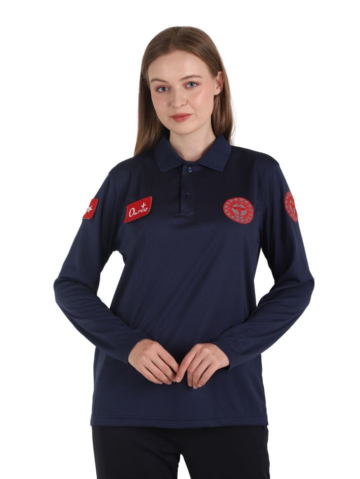 Yeni 112 Acil Sağlık Lacivert Uzun Kollu Polo Yaka Comfort T-shirt (Unisex-Fileli)