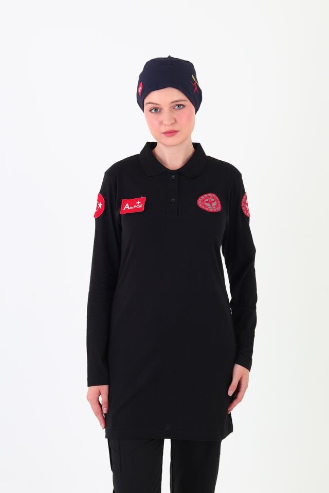 Yeni 112 Acil Sağlık Siyah Penye Polo Yaka Tunik