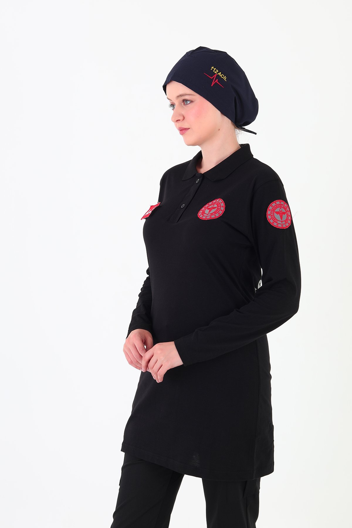 Yeni 112 Acil Sağlık Siyah Penye Polo Yaka Tunik