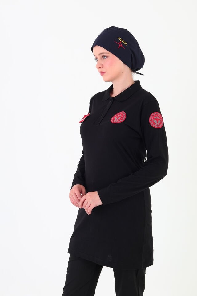 Yeni 112 Acil Sağlık Siyah Penye Polo Yaka Tunik