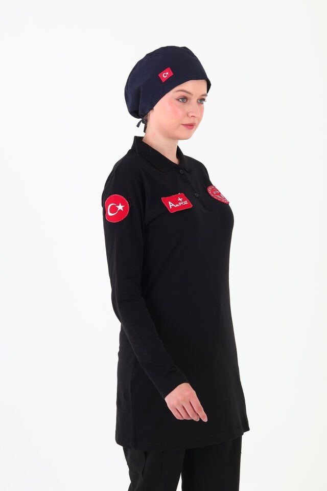 Yeni 112 Acil Sağlık Siyah Penye Polo Yaka Tunik