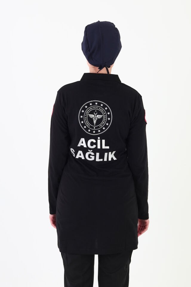 Yeni 112 Acil Sağlık Siyah Penye Polo Yaka Tunik