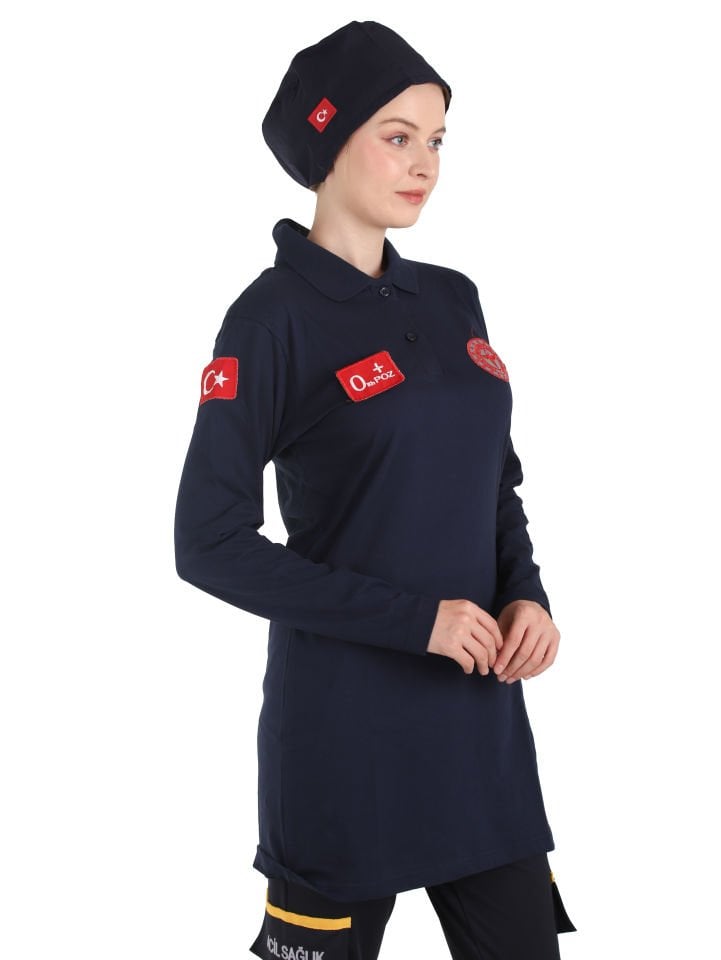 YENİ 112 Acil Sağlık Lacivert Polo Yaka Penye Tunik