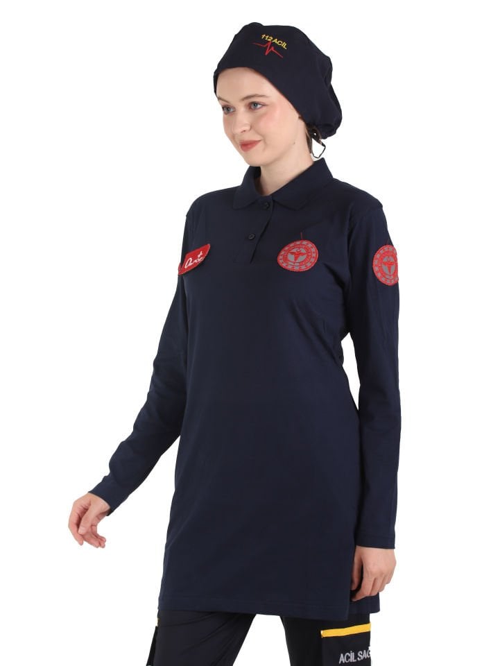 YENİ 112 Acil Sağlık Lacivert Polo Yaka Penye Tunik