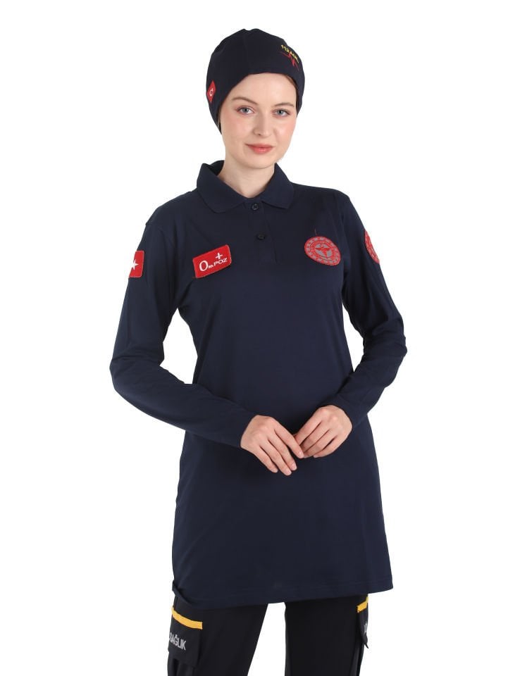 YENİ 112 Acil Sağlık Lacivert Polo Yaka Penye Tunik