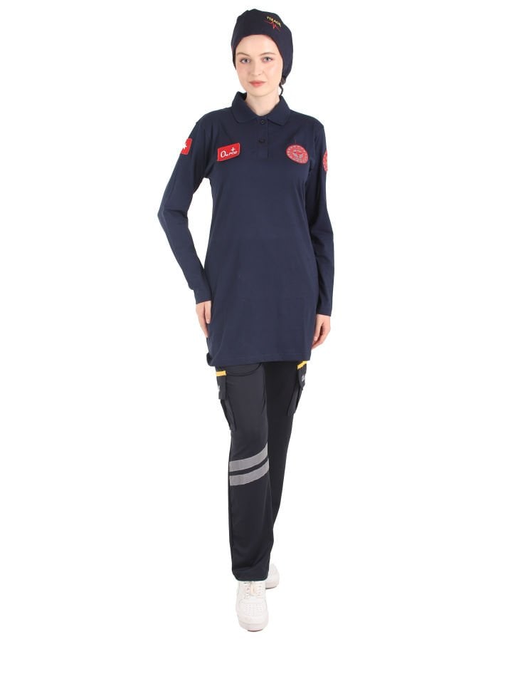 YENİ 112 Acil Sağlık Lacivert Polo Yaka Penye Tunik
