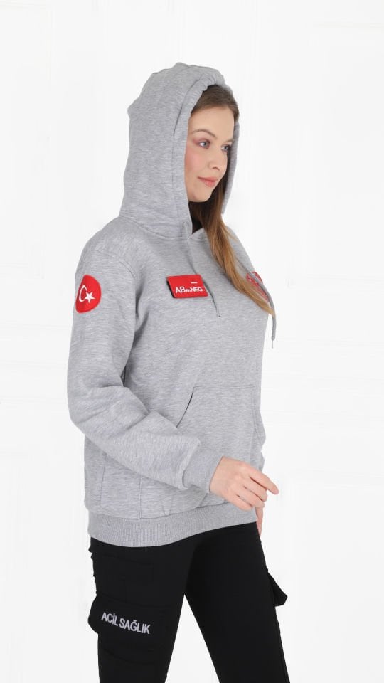 Yeni 112 Acil Sağlık Gri Kapşonlu Swit (Unisex)