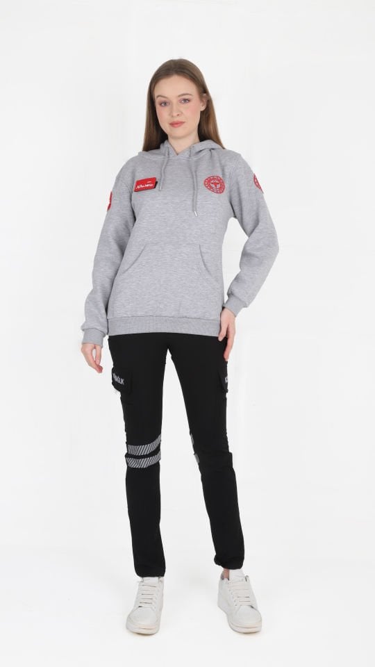 Yeni 112 Acil Sağlık Gri Kapşonlu Swit (Unisex)