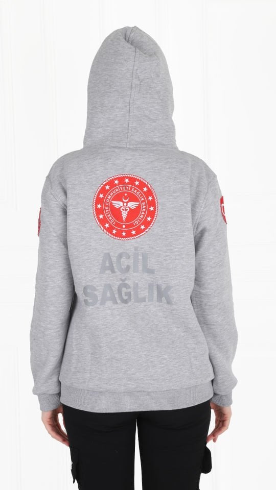 Yeni 112 Acil Sağlık Gri Kapşonlu Swit (Unisex)