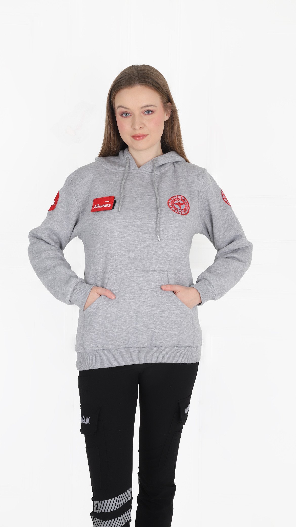 Yeni 112 Acil Sağlık Gri Kapşonlu Swit (Unisex)