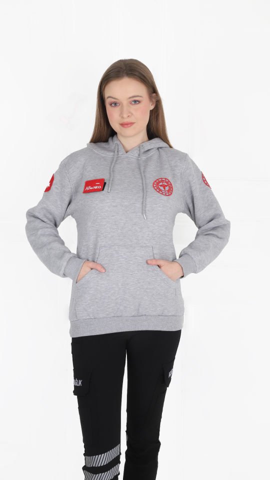 Yeni 112 Acil Sağlık Gri Kapşonlu Swit (Unisex)