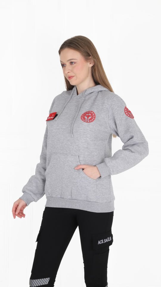 Yeni 112 Acil Sağlık Gri Kapşonlu Swit (Unisex)