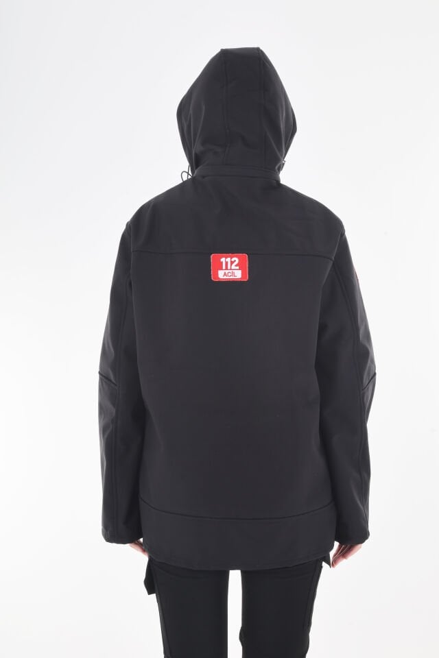 112 ÇAĞRI MERKEZİ Siyah Kapşonlu Mont (Unisex)