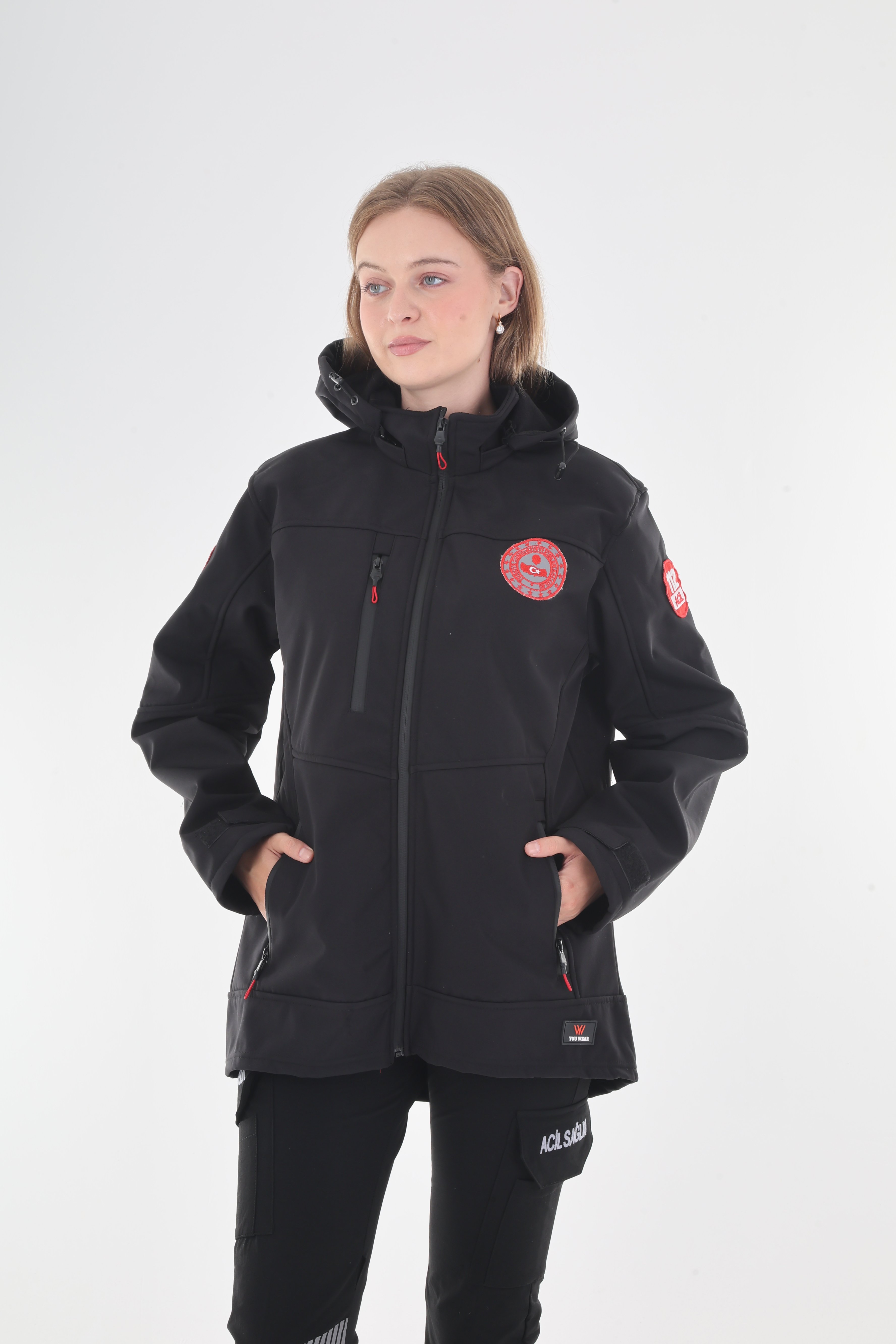 112 ÇAĞRI MERKEZİ Siyah Kapşonlu Mont (Unisex)