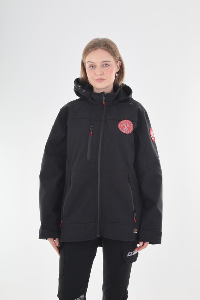 112 ÇAĞRI MERKEZİ Siyah Kapşonlu Mont (Unisex)