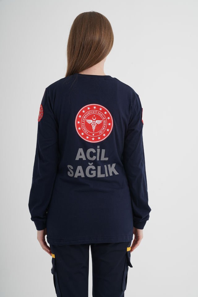 112 Acil Sağlık Lacivert Penye Uzun Kollu T-shirt (Unisex)