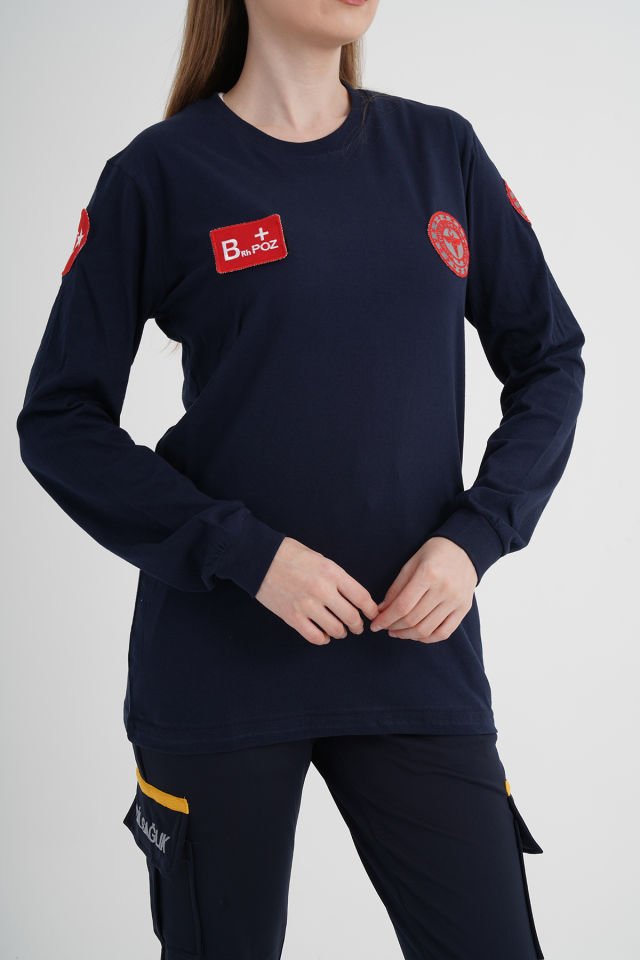 112 Acil Sağlık Lacivert Penye Uzun Kollu T-shirt (Unisex)