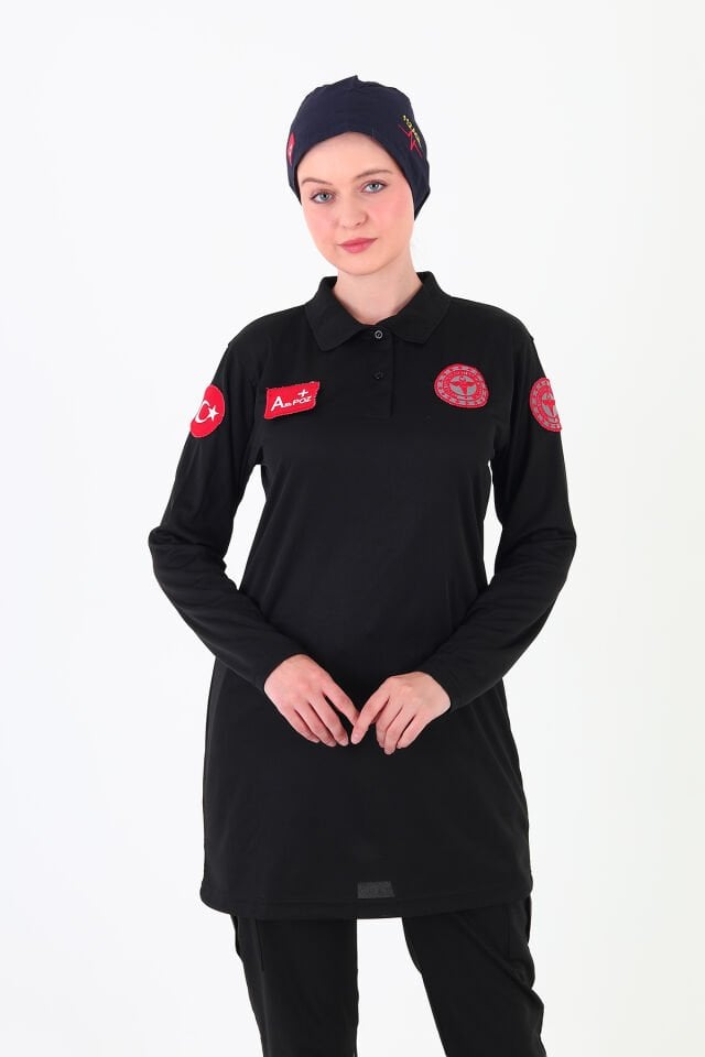 Yeni 112 Acil Sağlık Siyah Comfort Tunik T-shirt (Fileli)