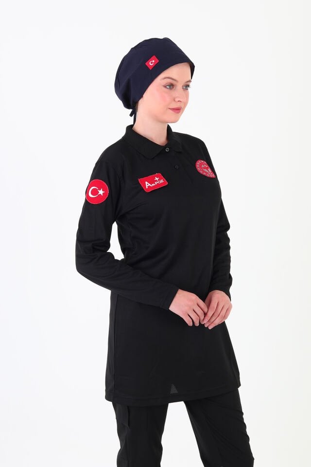 Yeni 112 Acil Sağlık Siyah Comfort Tunik T-shirt (Fileli)
