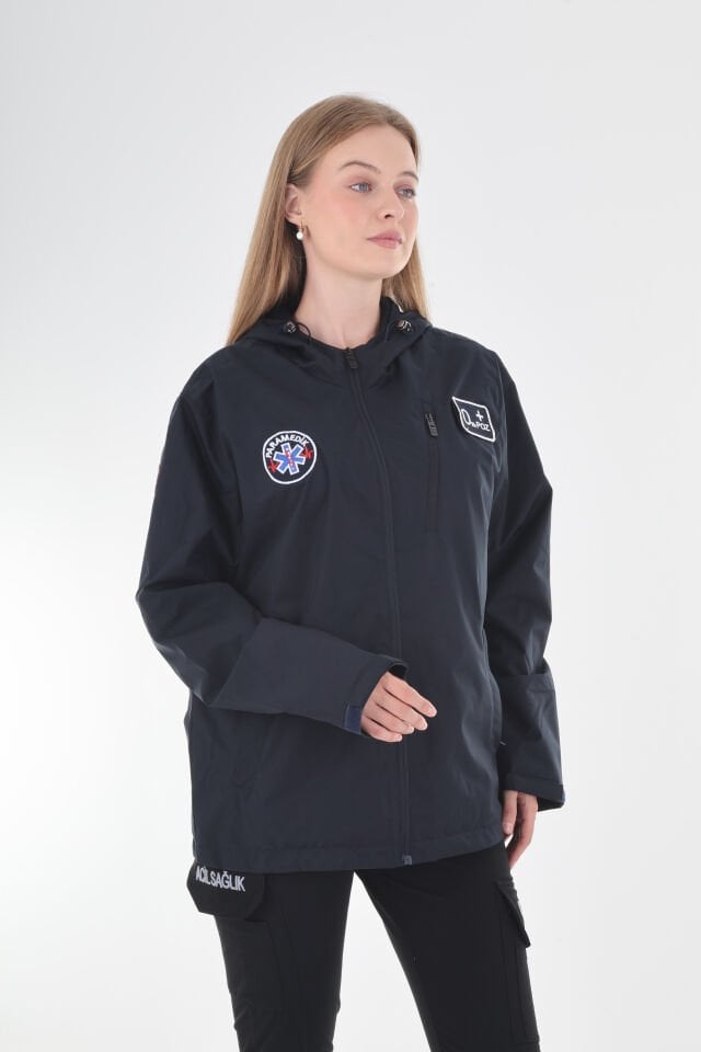 Paramedik Lacivert Mevsimlik Kapşonlu Mont (Unisex)