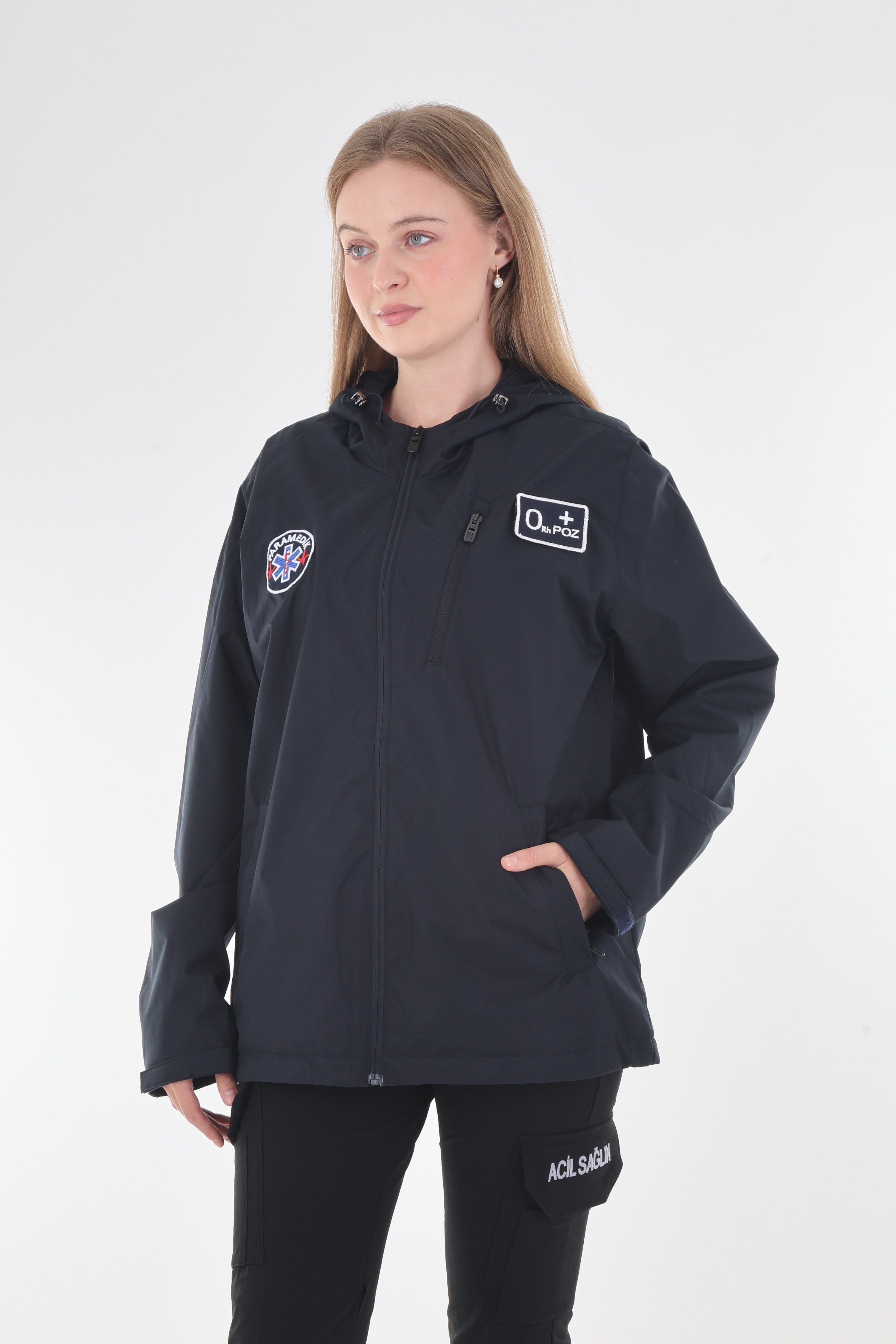 Paramedik Lacivert Mevsimlik Kapşonlu Mont (Unisex)