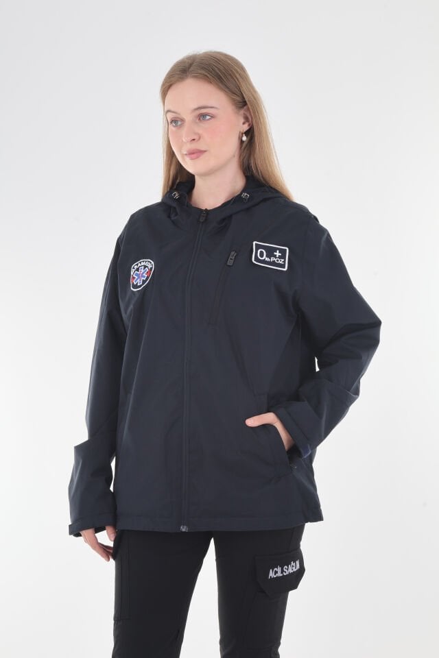 Paramedik Lacivert Mevsimlik Kapşonlu Mont (Unisex)