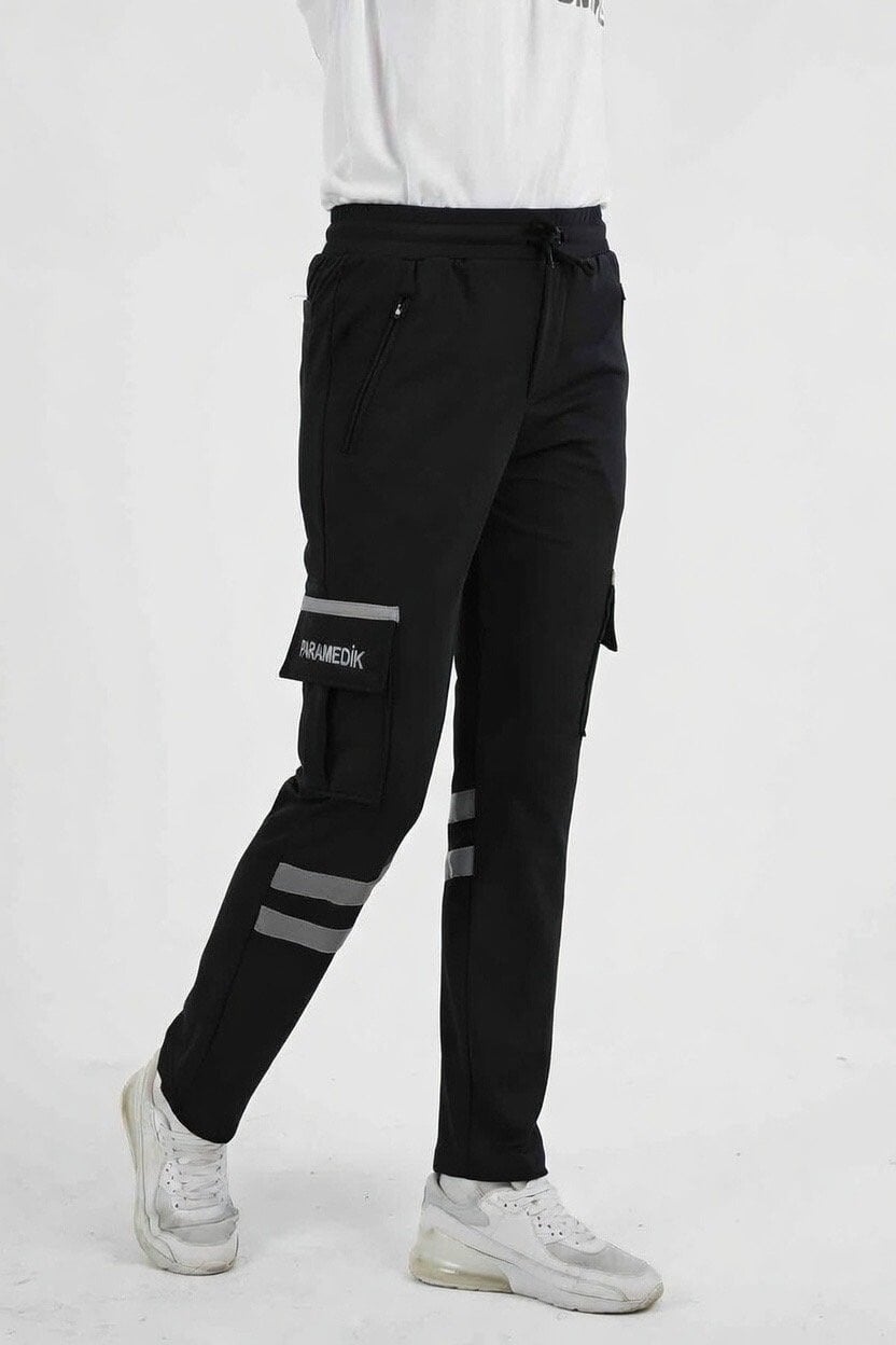 Paramedik 4 Mevsim Siyah Likralı Eşofman Pantolon (Unisex)