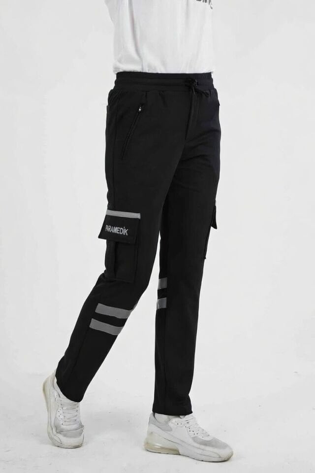 Paramedik Yazlık Siyah Likralı Eşofman Pantolon (Unisex)