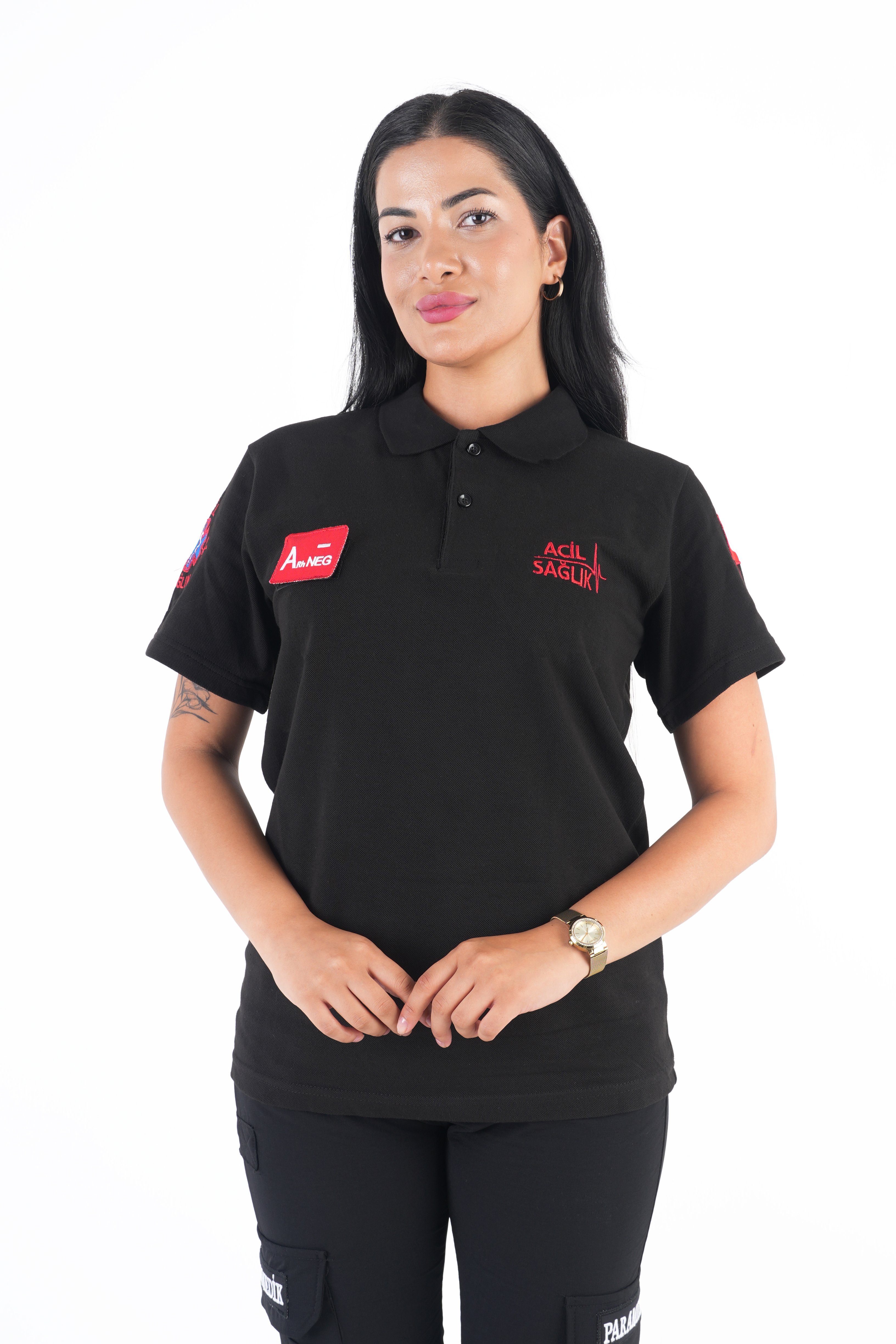 Ritimli Acil Sağlık Siyah Lacost Kısa Kol T-shirt (Unisex)