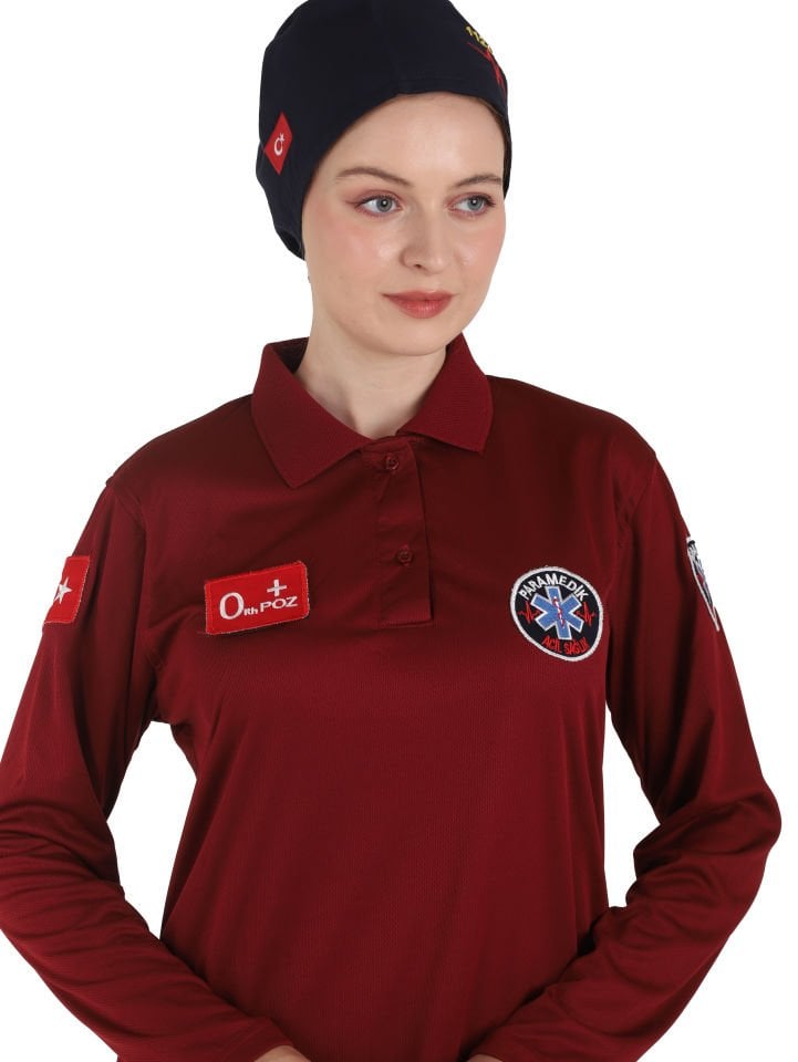 Yeni Paramedik Bordo Comfort Tunik T-shirt (Fileli)