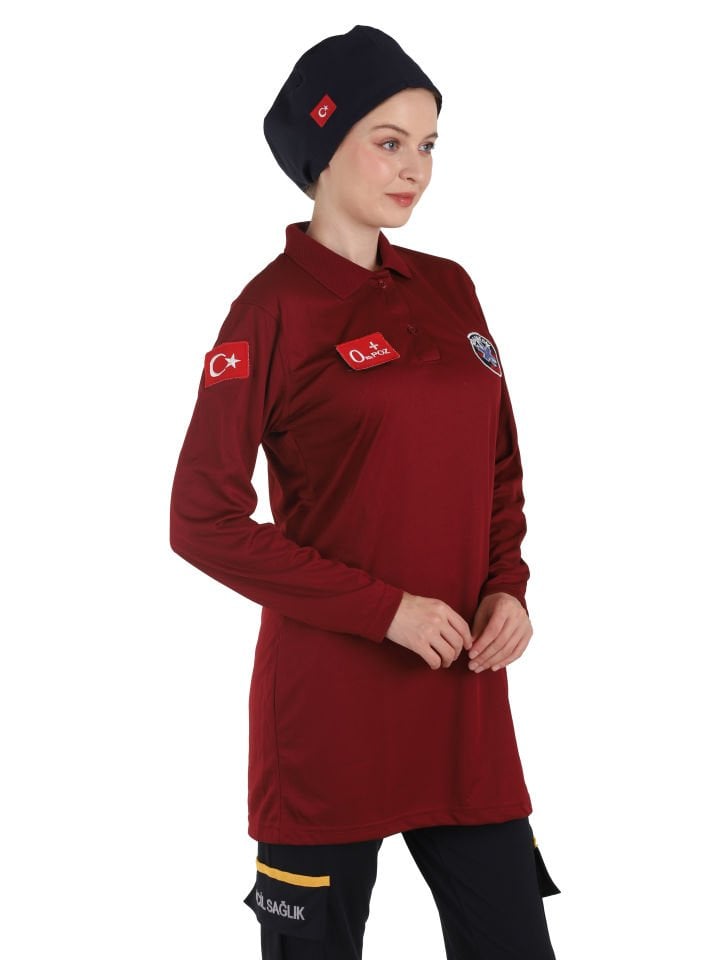 Yeni Paramedik Bordo Comfort Tunik T-shirt (Fileli)