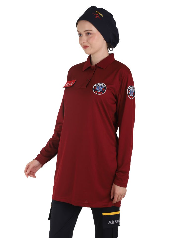 Yeni Paramedik Bordo Comfort Tunik T-shirt (Fileli)