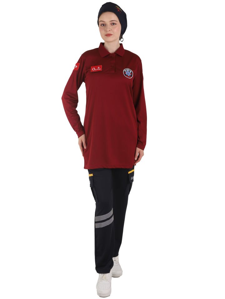 Yeni Paramedik Bordo Comfort Tunik T-shirt (Fileli)