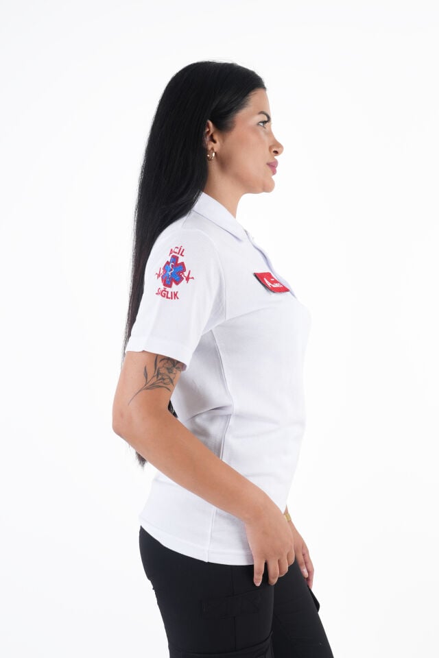 Ritimli Acil Sağlık Beyaz Lacost T-shirt (Unisex)
