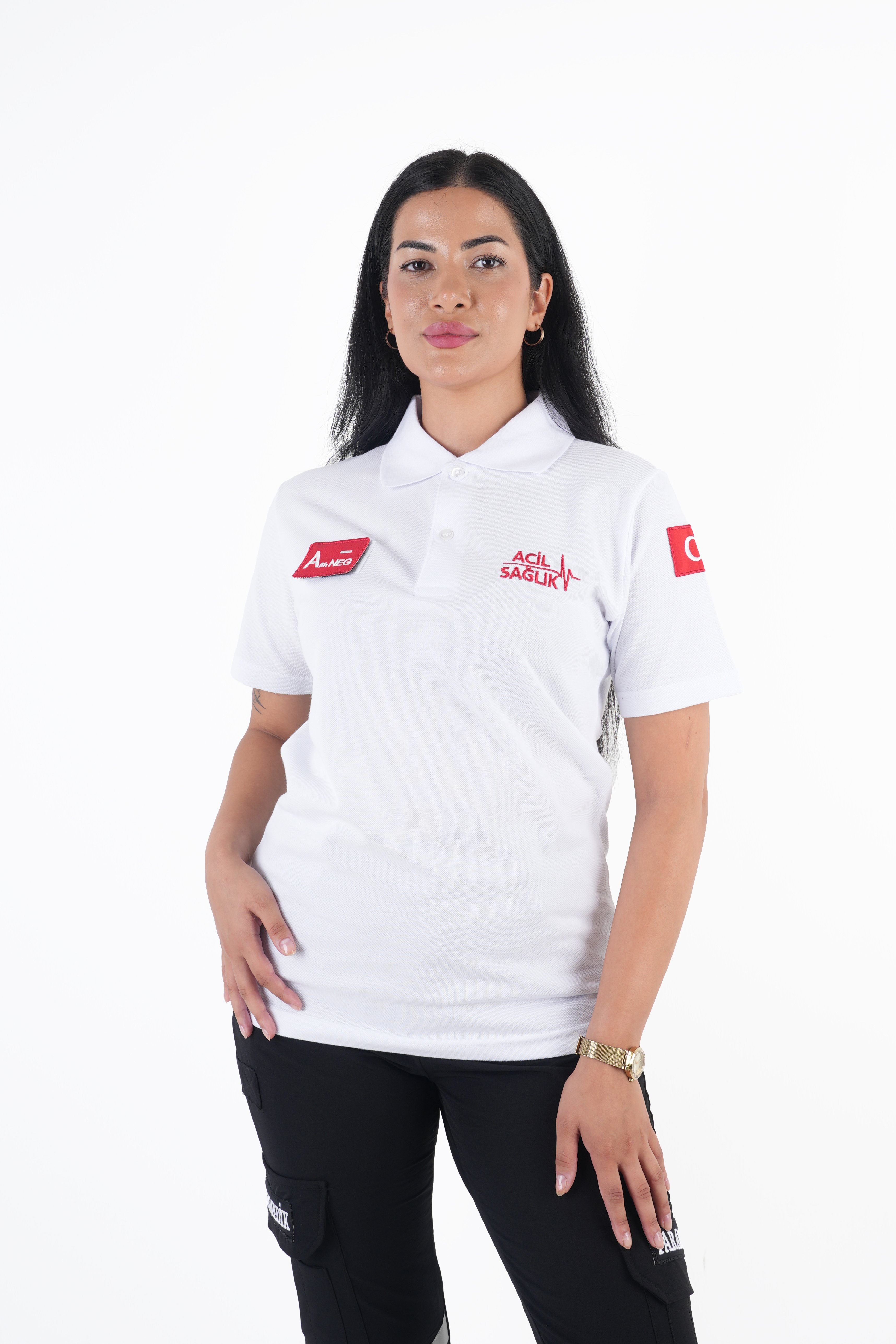 Ritimli Acil Sağlık Beyaz Lacost T-shirt (Unisex)