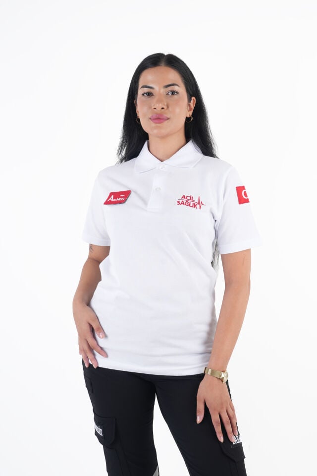 Ritimli Acil Sağlık Beyaz Lacost T-shirt (Unisex)