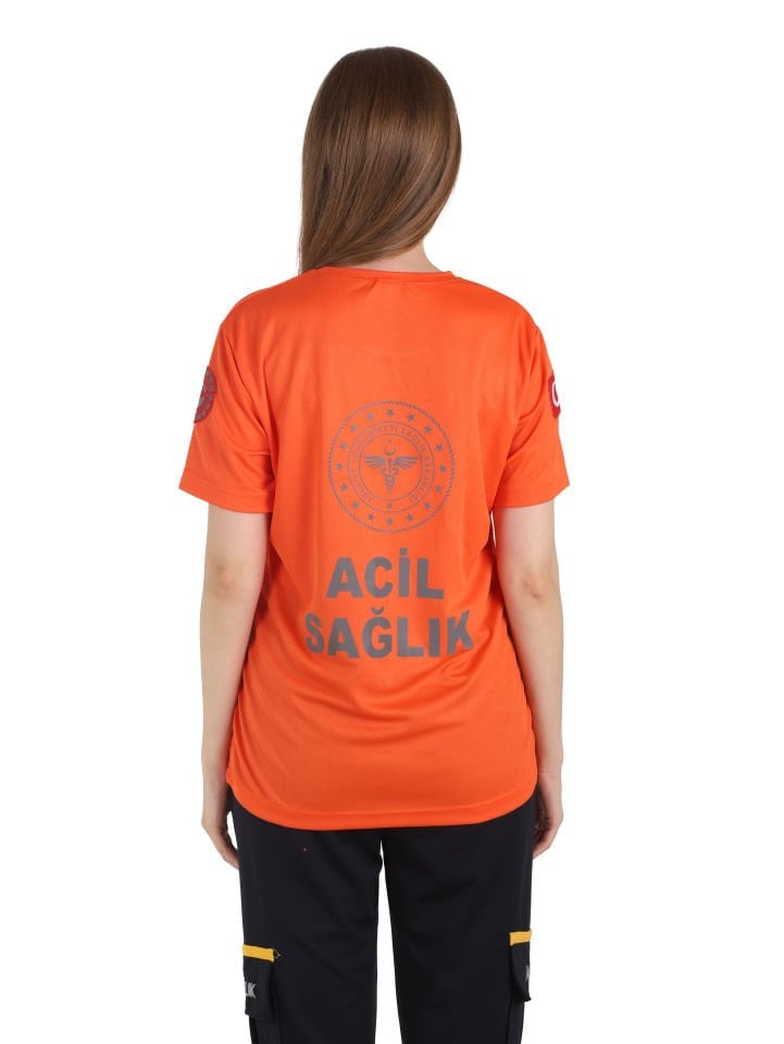 Yeni 112 Acil Sağlık Turuncu Sıfır Yaka Comfort T-shirt (Unisex-Fileli)
