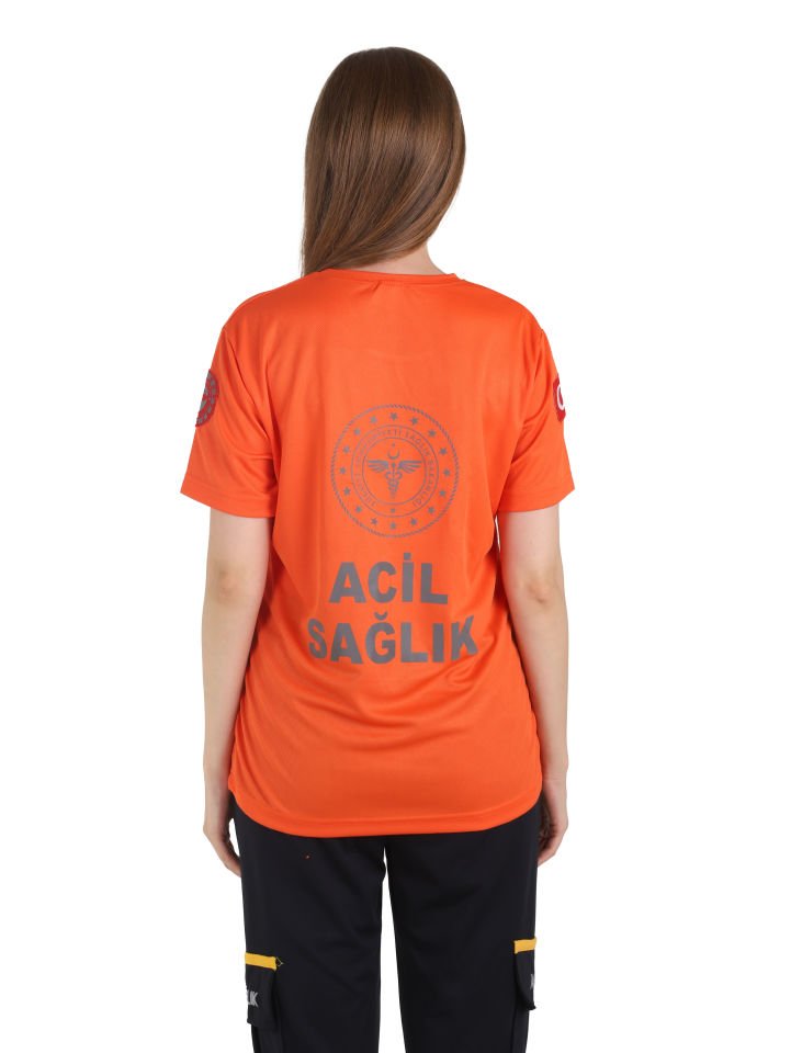 Yeni 112 Acil Sağlık Turuncu Sıfır Yaka Comfort T-shirt (Unisex-Fileli)